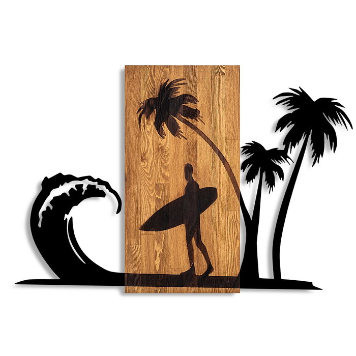 Wallity Surfer Life Accesorio de Pared de Madera y Metal Nogal y Negro